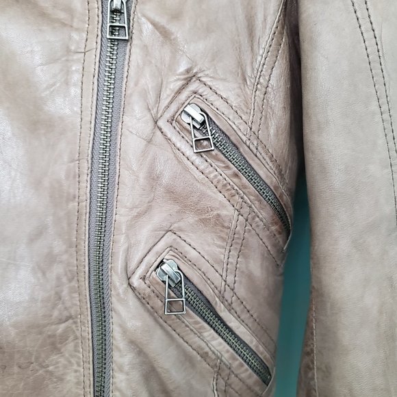 Danier Tan/Grey Leather Moto Jacket - Picture 2 of 7